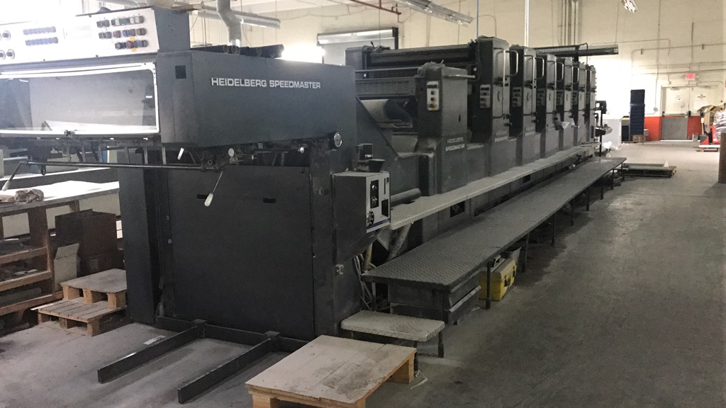 Heidelberg SM102 6P+L, 6 color plus coater offset printing press
